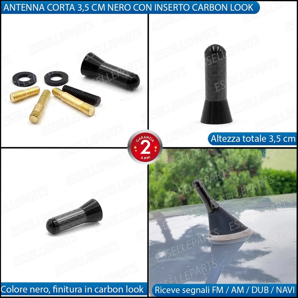 ANTENNA CORTA 3,5 CM NERO FINITURA CARBONIO PER DACIA SANDERO III - Immagine 2 di 4