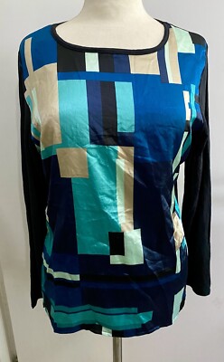 Shirt Oberteil Langarm Grafik Print Sixties Muster Retro Look Gr. 42
