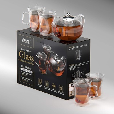 40 Oz Unique Glass teapot Set with 4 double wall insulated Cups,Tea Kettles
