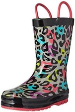 WESTERN CHIEF KIDS GROOVY LEOPARD RAIN BOOTS WATERPROOF sz 5 - 10 BLACK 2410275B
