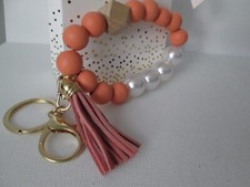 ORANGE WHITE TASSEL BRACELET KEYCHAIN W/GIFT BAG