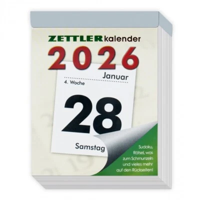 Zettler Tagesabreißkalender groß 2026 mit Informationen auf der Rückseite