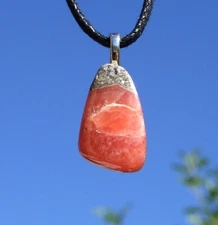 Gem Rhodochrosite Polished Stone Free Form Crystal Pendant Necklace Small