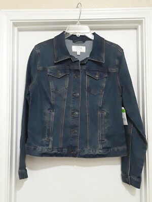 TIME & Tru WOMENS BLUE DENIM JEAN DISTRESSED TRUCKER JACKET SIZE M 8 - 10 NWT 