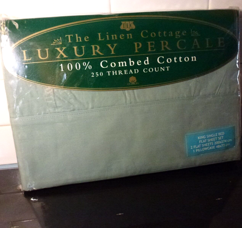 VintageThe Linen Cottage LUXURY Percale Cotton King Single Flat Sheet Set - Picture 6 of 7