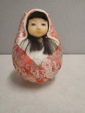 Vintage Japanese Maiden Round Daruma Style Doll 7 inch Figurine Kimono