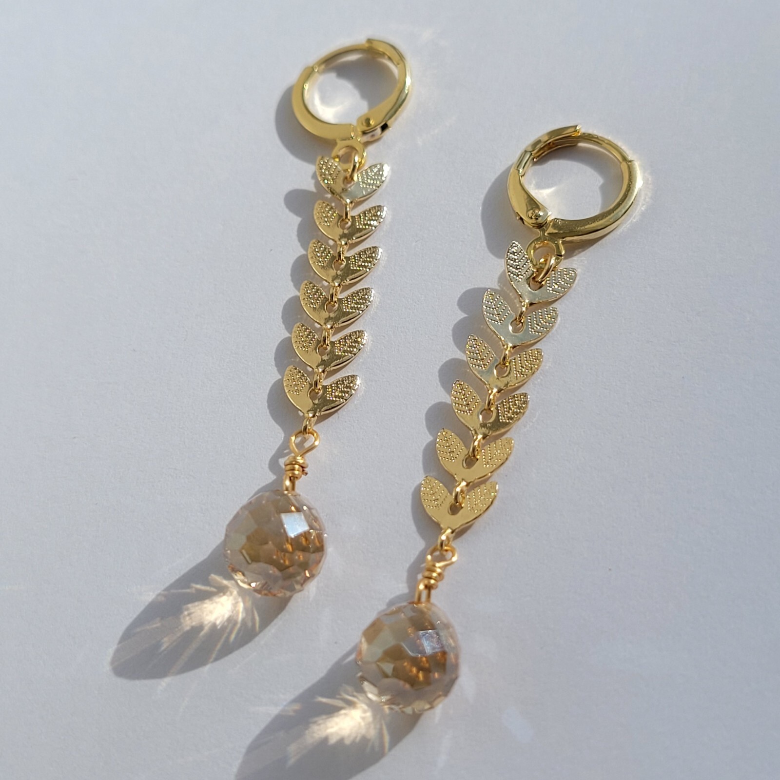 Boucles d'oreilles en plaqué or jaune et quartz ambre véritable éclatant