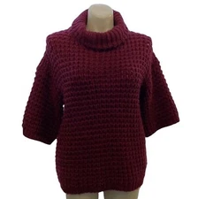 Plenty by Tracy Reece Sweater SMALL Oversized Solid Burgundy Red Wide Short Sl