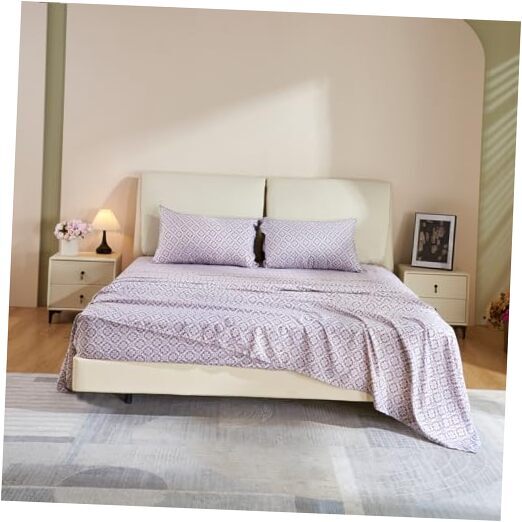 Deep Pocket Sheets Floral,4 Piece Sheet Set Breathable King C-cross Flower Grey