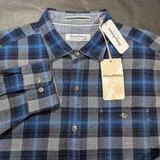  148 Tommy Bahama Flannel Shirt Teal Bay Canyon Beach Cozy Check Size S