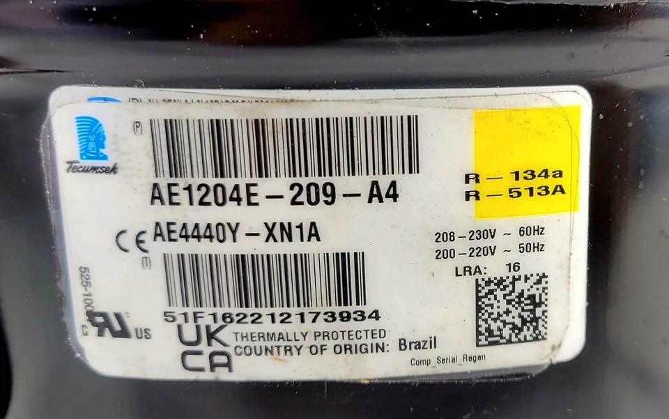 Tecumseh Compressor AE4440Y-XN1A - AE1204E-209-A4 230/1/60 R-134A - R-513A 1/3hp - Image 2 of 4