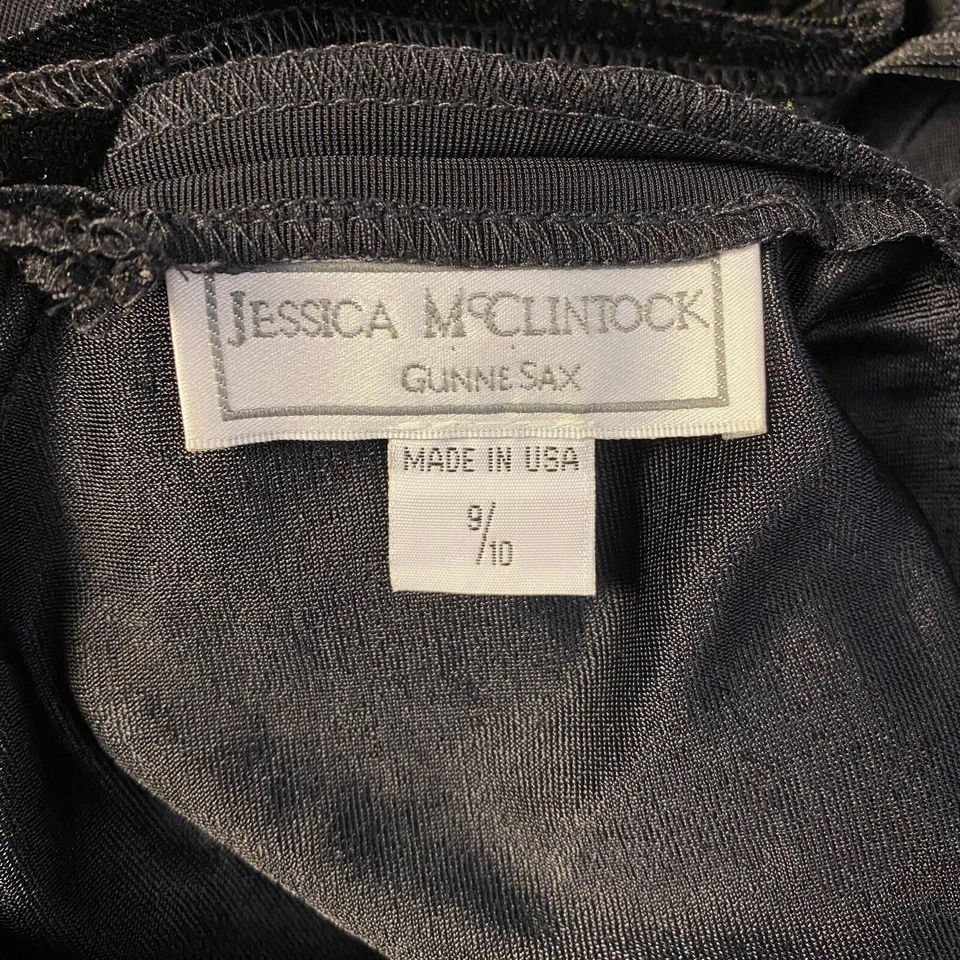 Maxi Vestido Jessica McClintock Gunne Sax Vintage Años 90 Terciopelo Talla 9/10 Negro Foto 2 de 4