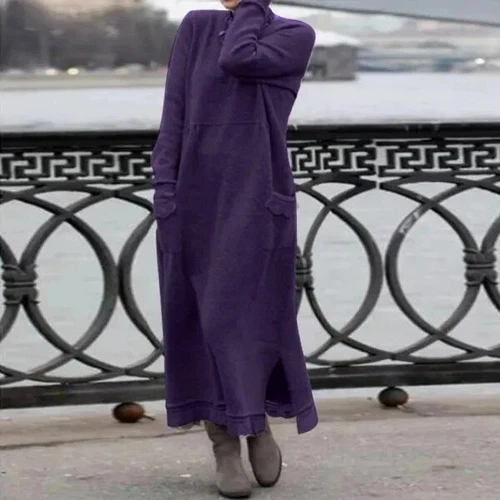 Women's Long Dress New Loose Padded Sweatshirt Casual Dress Large Size Knitted - Imagen 33 de 40