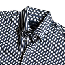 Scott Barber Dress Sport Shirt Mens Sz Large Blue Striped Button Up Front