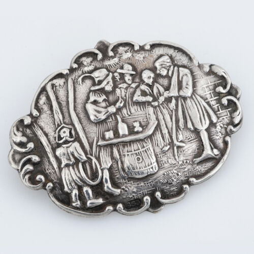 Broche antique ovale motif baroque argent GS3 - 5,4 cm  - Photo 1/3