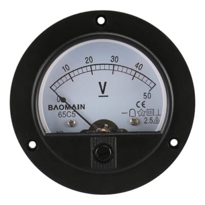 Baomain DC 50V Round Voltmeter Voltage Meter 65C5 Gauge Analog Panel Class 