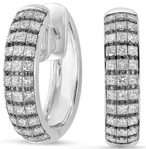 FILA AMPI ORECCHINI A CERCHIO PRINCIPESSA HUGGIE ORO BIANCO E NERO 14KT DIAMANTE 1 25CT 3 FILE