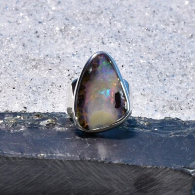 Boulder Opal Ring, 925er Silber, Edelsteinring (22221), Edelsteinschmuck