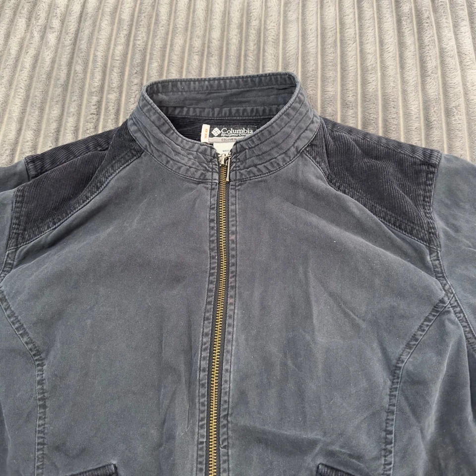 Columbia Moto Jacket Womens L Black Full Zip Canvas Light Weight Corduroy Patch - Image 3 of 4