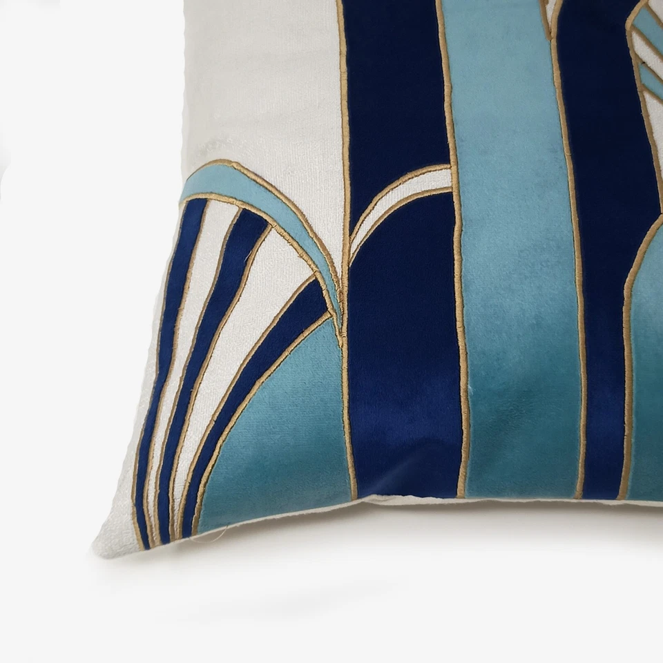 Handmade Art Deco Decorative Throw Pillow Cushion Cover | Blue & Teal - Image 4 of 4