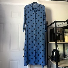 REFORMATION black black polka dot viscose button up long sleeve midi dress
