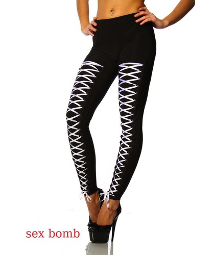 Sexy LEGGINGS NERI taglia S - M- L LACCETTI INCROCIATI pantacollant GLAMOUR  chic | eBay