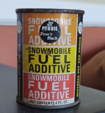 vintage Pyroil Pow'r Back Snowmobile 4 Ounce Metal oil can Full Fuel Additive