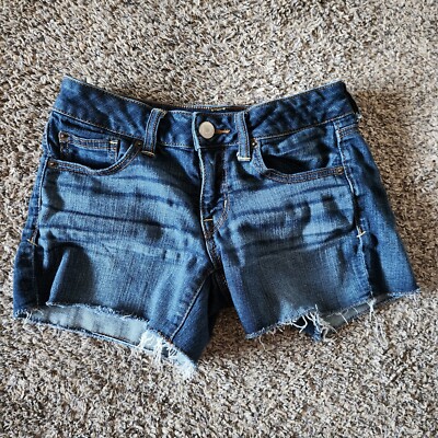 American Eagle Super Stretch Shorts Womens Dark Blue Fray Fringe Low Rise  Hole Australia