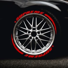 Red Tire Lettering Sticker SUPREME 1.06'' 14''-22'' With Stars 8 Sets For 4 Tyre