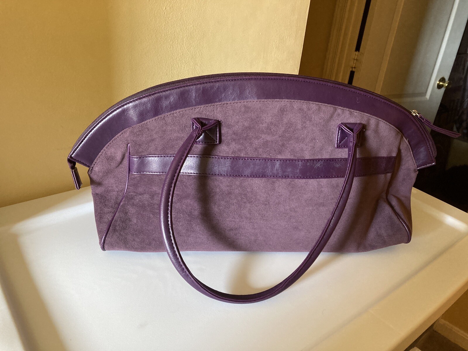 Estee Lauder Purple faux leather Trim suede Handbag makeup Purse
