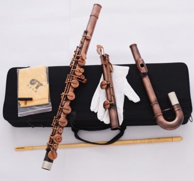 C Major Angled Bass Flute Ensemble 100% New Silver/Red