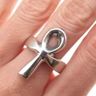 925 Sterling Silver Vintage Mexico Egyptian Ankh Oxidized Ring Size 11