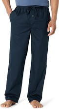 Men's Cotton Poplin Straight-Fit Pajama Pants with Drawstring Elastic Waist