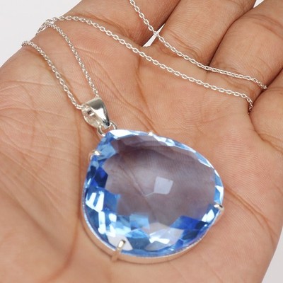 80 Ct. Bold Pear Cut Blue Topaz 925 Sterling Silver Pendant For Women Gift