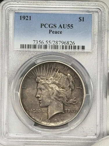 1921-P $1 Peace Dollar PCGS AU55 Silver Philadelphia One US Coin HIGH RELIEF!