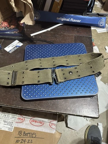 Vintage WW2 era USGI Army M1936 Webbed Pistol Equipment Belt OD Green Military