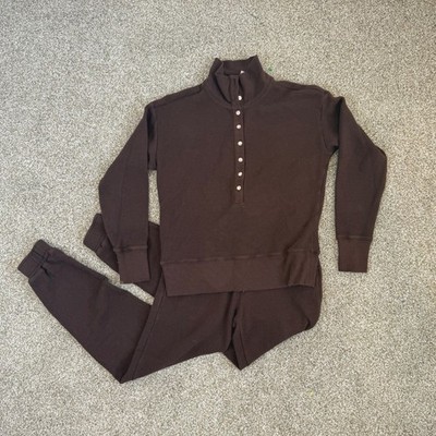 Negative Underwear Waffle Knit Brown Henley Knit Pullover And Jogger Set Sz XS