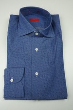 Isaia Deep Sky Blue Cobalt Floral Long Sleeve Cotton Dress Shirt 17.5/44 NEW