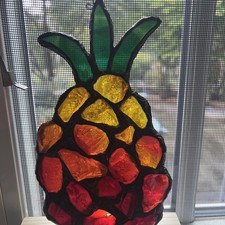Unique Vintage Handmade Pineapple Stained Chunky Glass Window Ornament Heavy