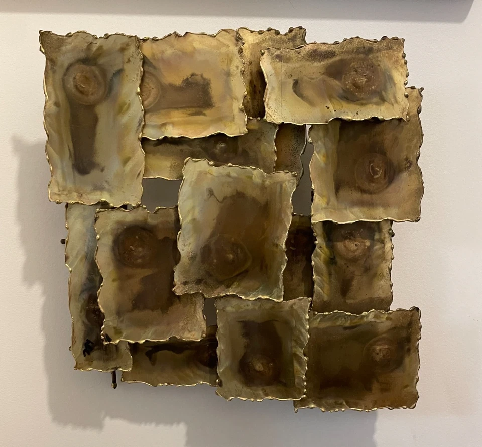 applique brutaliste en métal doré - 1970 - Canada - Signé à identifier - Vintage - Photo 3/4