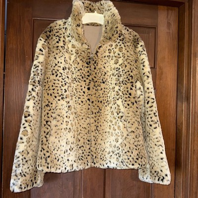 Women s Cheetah Print Fur Jacket Glacca Gallery Large Reversible