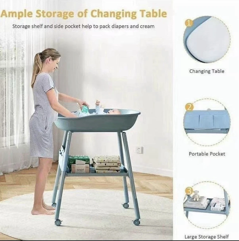 Детский пеленальный столик с колесиками, портативная станция для подгузников с полками для хранения - Изображение 4 из 4