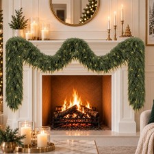 9FT Realistic Christmas Cedar Garland for Mantel, Soft Touch with Lights