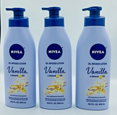 Lot of 3 Nivea Oil Infused Vanilla Almond Oil Body Lotion Moisturizer 16.9 oz Ea