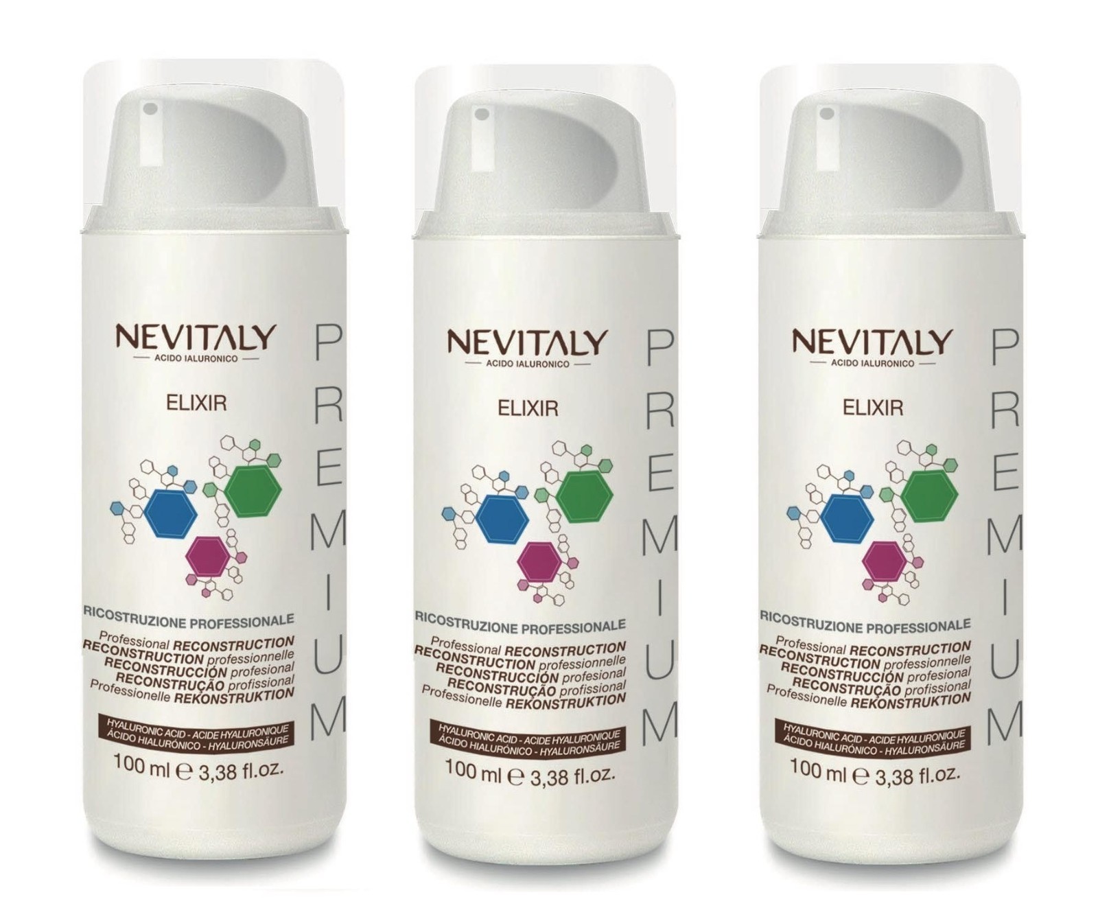 3x Nevitaly Acido Ialuronico Elixir 100ml | Maschera Ristrutturante Capelli