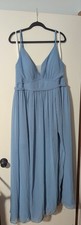 Azazie Rayna A-Line Pleated Chiffon Floor Length Dress Steel Blue Women Size A18