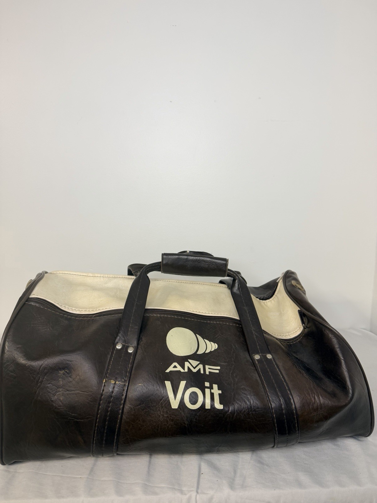 Vintage AMF Voit Leather Bowling Ball Bag Brown 1970s Duffel