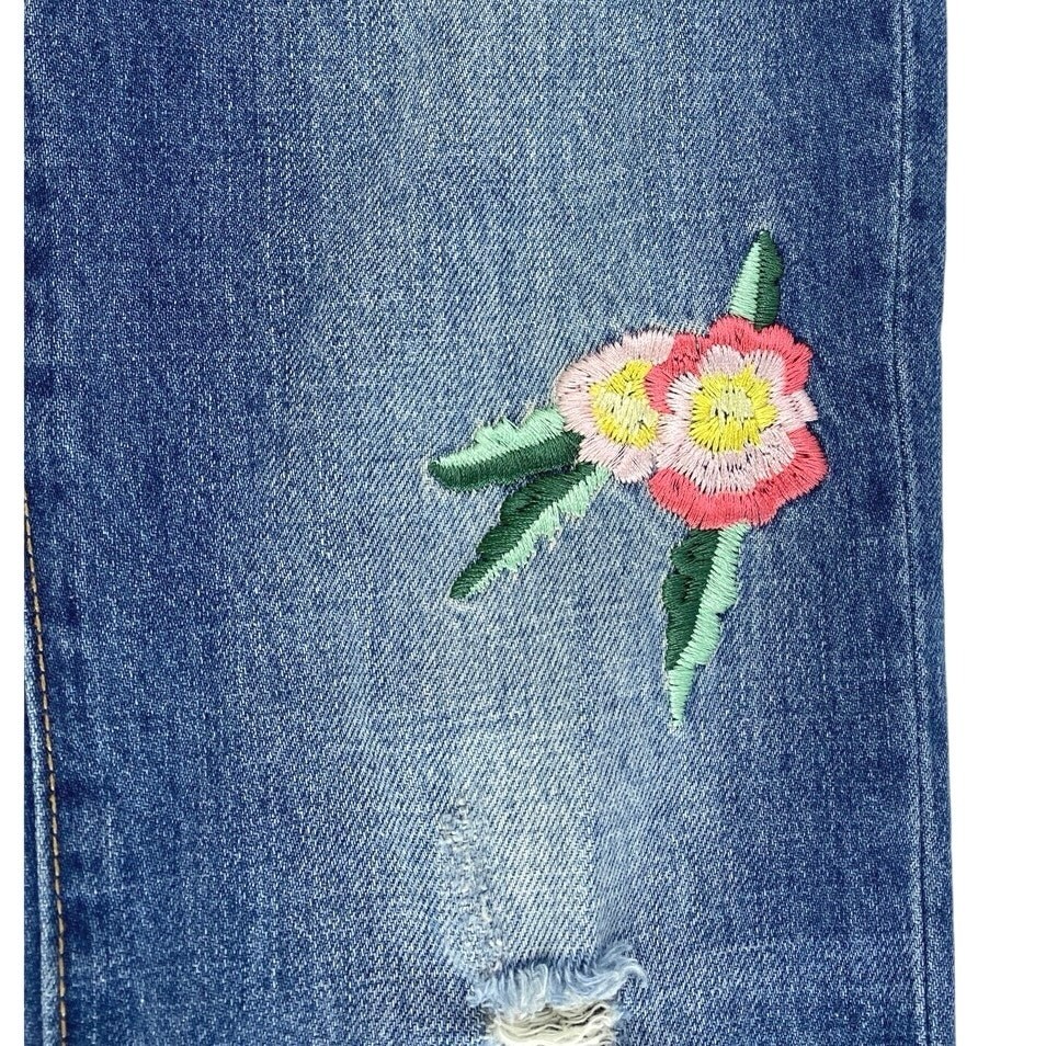 Old Navy Boyfriend Skinny Girls Blue Floral Embroidered Straight Denim Jeans 14 image 4