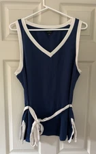 Talbot Women XL Petite Navy Blue Sleeveless Tank Top Belted V Neck