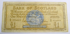 Circulated, 1 Pound, Bank of Scotland Bank Note, A/X 0654922, 3rd March 1967